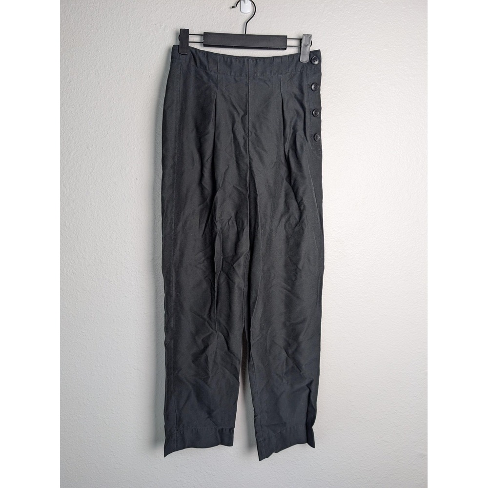 Madewell Pants Womens‎ 00 Black Side Button Straight Leg Ankle Dress Work Twill